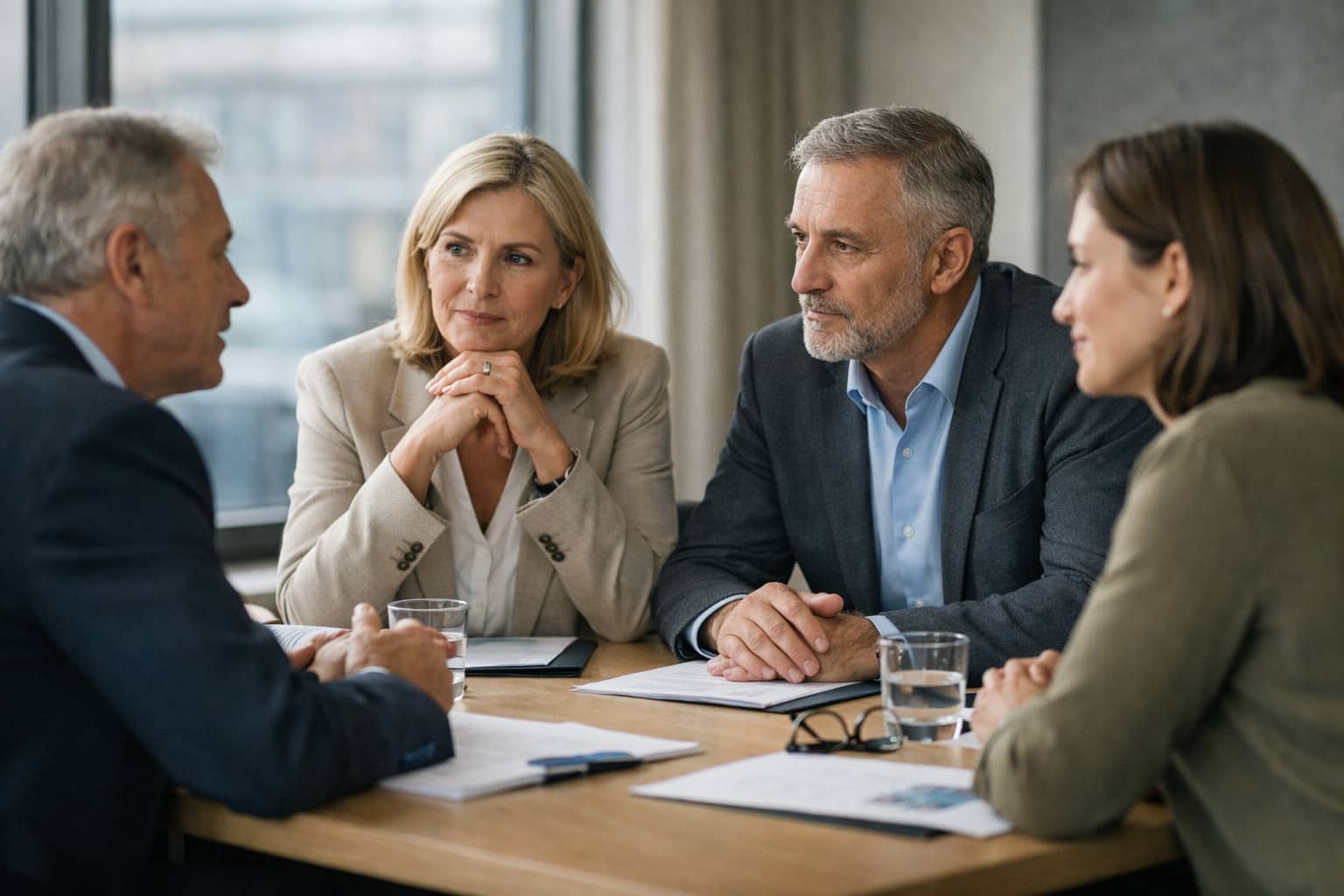 Accompagnement collectif en entreprise : dirigeants en réflexion sur le fonctionnement et la dynamique de leur équipe.