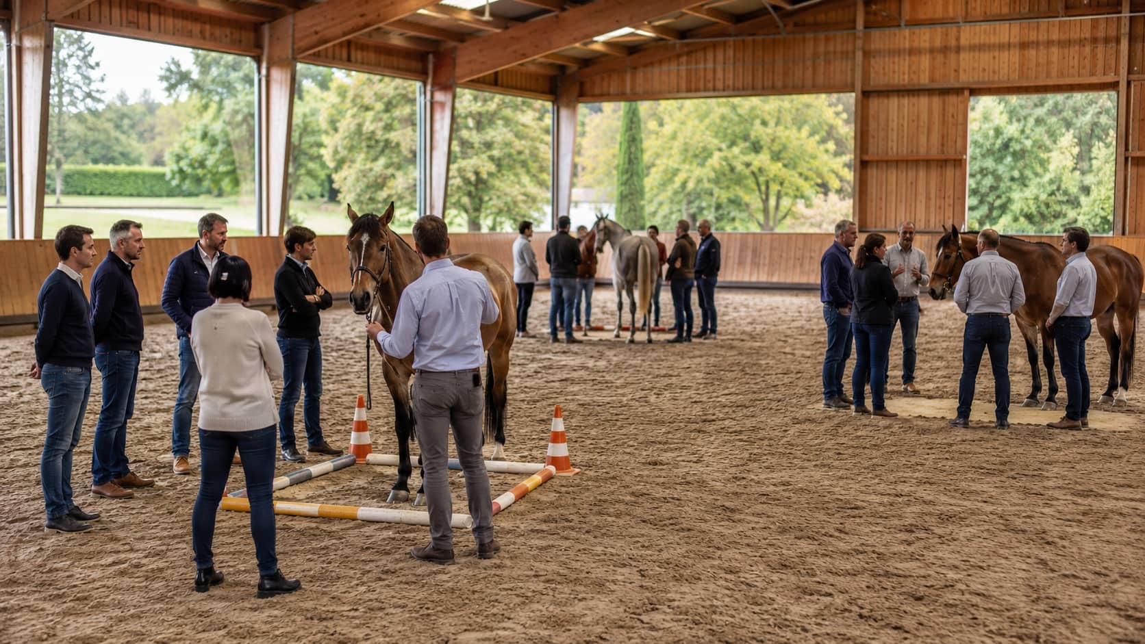 Journée d’equicoaching organisée en ateliers pour plusieurs groupes de participants.
