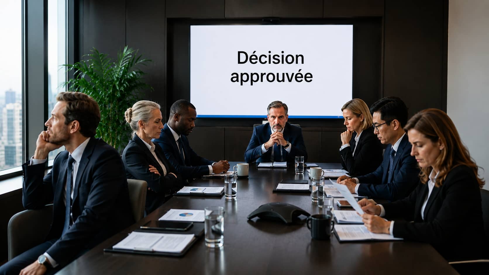 Réunion improductive révélant un manque d'engagement collectif dans une équipe de direction.